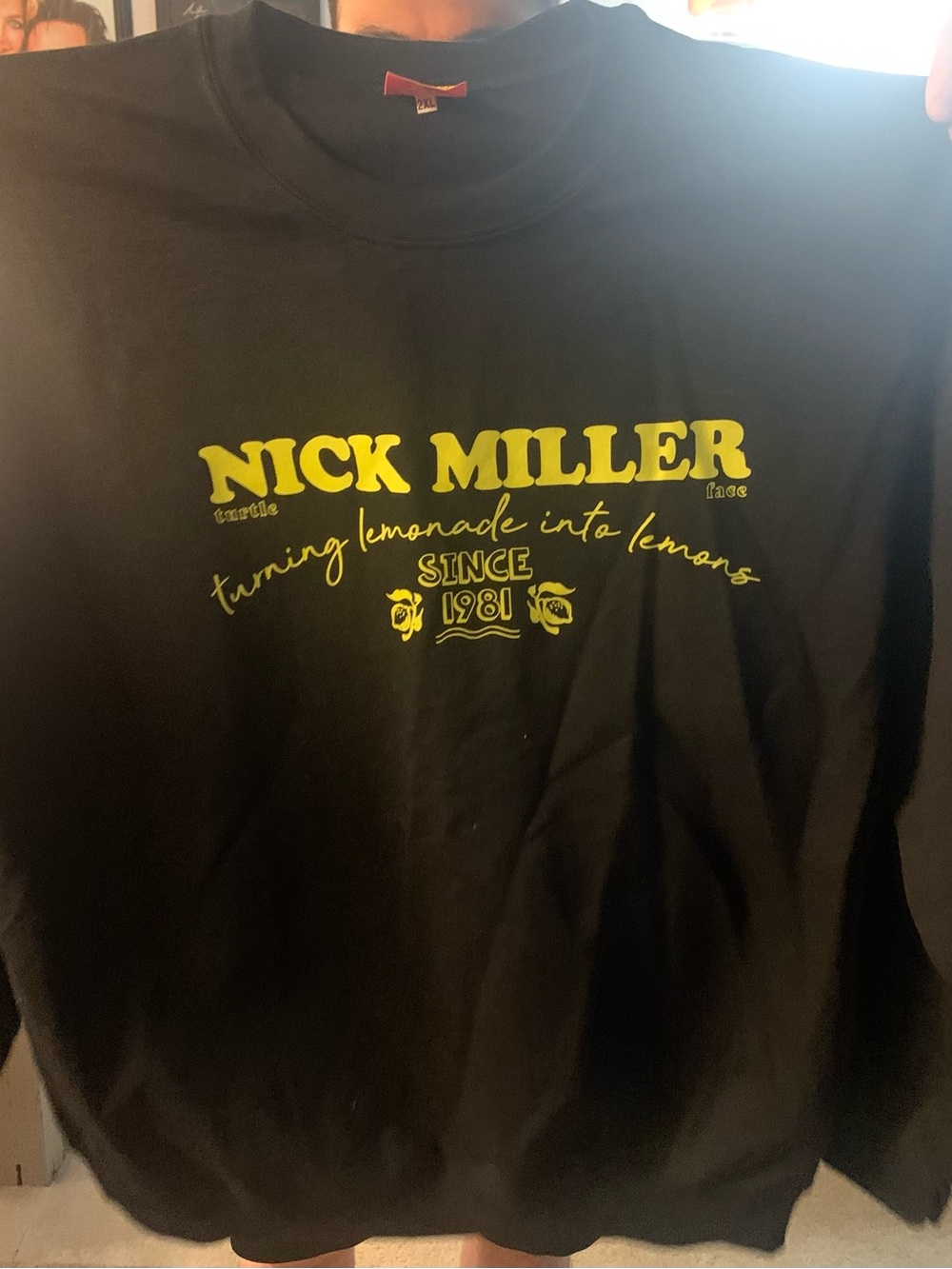 Nick Miller Black Graphic Sweatshirt with Yellow Print - New Girl